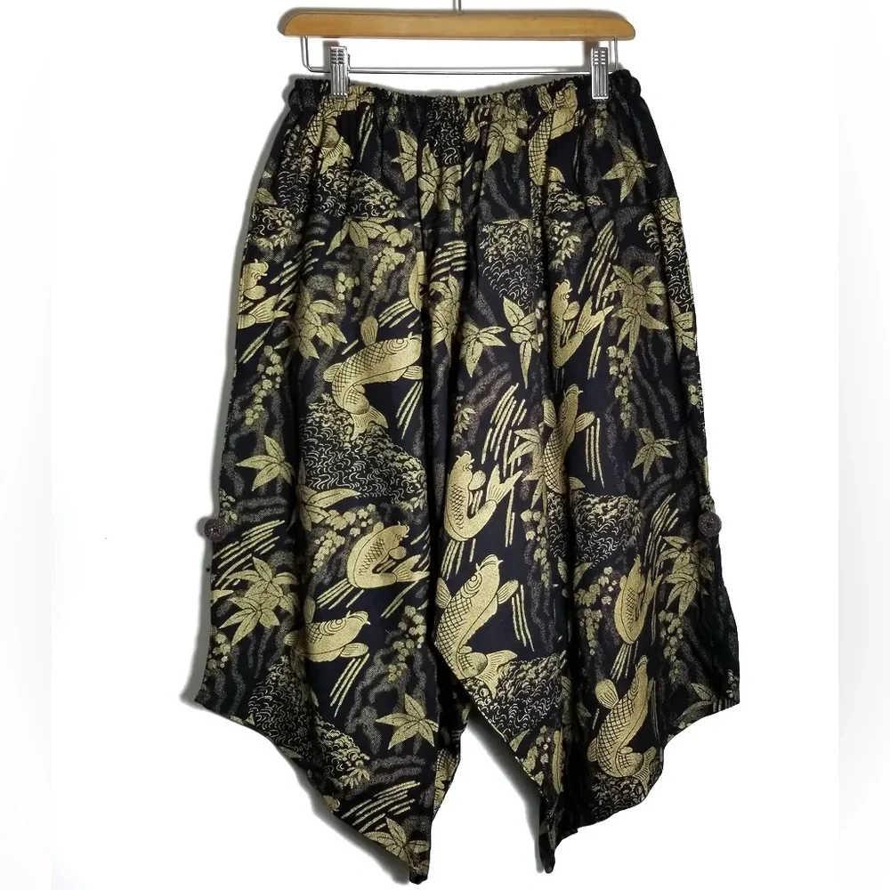 Samurai Pants 🎋 Black & Golden Koi • Elastic Waist One Size Unisex • Thailand - Picture 6 of 6